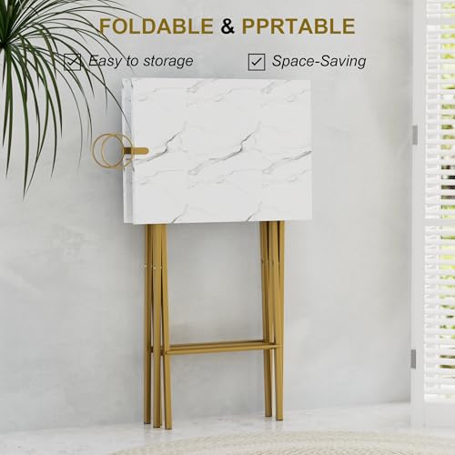 Folding TV Tray for Eating Set of 2, Portable Dinner/Snack Table with Cup Holder for Couch, Living Room and Small Space, Gold