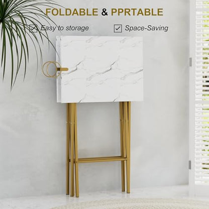 Folding TV Tray for Eating Set of 2, Portable Dinner/Snack Table with Cup Holder for Couch, Living Room and Small Space, Gold