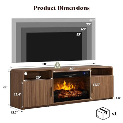 70" Fluted Fireplace TV Stand with 30" Electric Fireplace, view 3