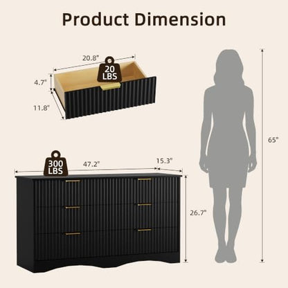 Bedroom Dresser, 47.2" Fluted Wood Dressers, 6 Drawer Dresser, view 3