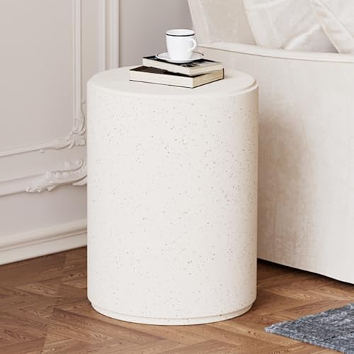 Outdoor Concrete Side Table, 20" H Outdoor End Tables, Cement Accent Table for Patio, Round Modern Garden Small Garden Stool for Patio, Backyard, Spotted White