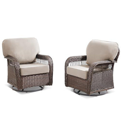 2-Piece Wicker Patio Swivel Rocking Chair Set, Beige, view 2