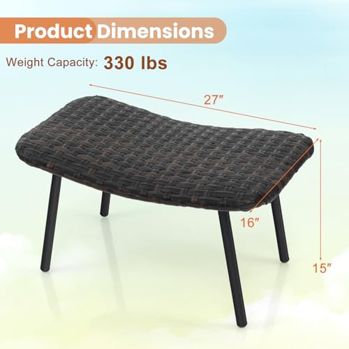 Set of 2 Patio Ottomans, Multipurpose Rattan Ottomans w/Padded Quick Dry Foam & Heavy-Duty Metal Legs, Outdoor Wicker Footrest Extra Seating for Poolside, Backyard All Weather Resistant