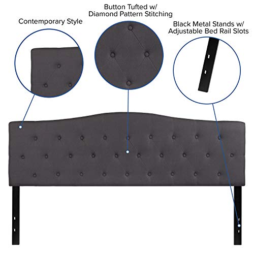 Cambridge Tufted Upholstered King Size Headboard in Dark Gray Fabric