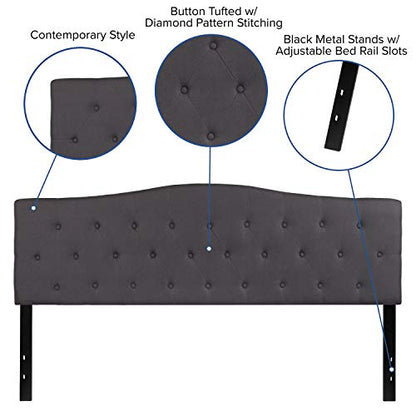 Cambridge Tufted Upholstered King Size Headboard in Dark Gray Fabric