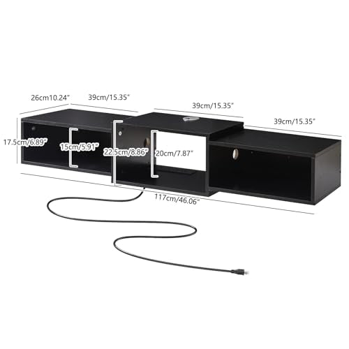 Floating TV Stand Wall Mounted with Power Outlet, view 4