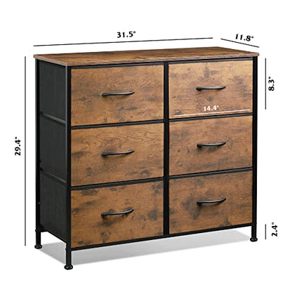 Dresser for Bedroom with 6 Drawers, Rustic Brown Wood Grain Print, view 4