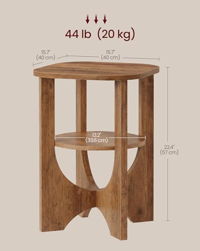 VASAGLE Side Table, 2 Tier Small Accent End Table, Nightstand with Lower Shelf for Small Spaces, Living Room, Bedroom, Honey Brown ULET233M101S