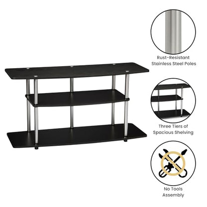 Designs2Go No Tools 46 inch 3 Tier Wide TV Stand, Black