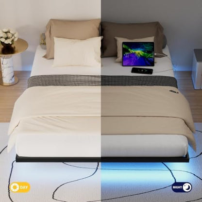 Floating Bed Frame King Size with LED Lights and Charging Station, view 8