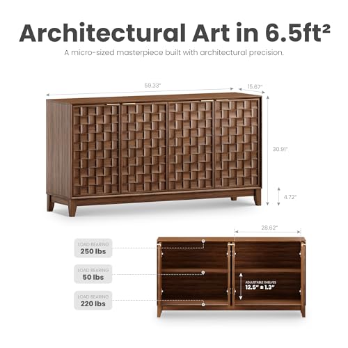 Fluted Sideboard Buffet Cabinet with Storage, view 3