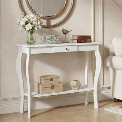 Narrow Console Table with Drawer, Chic Accent Sofa Table, Entryway Table, 39.3 Inch, White