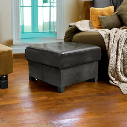 Square Storage Ottoman, Cube Ottoman with Legs, Leather Foot Stool | Footrest, PU Leather Ottoman with Storage, Upholstered Folding Bench for Living Room, Bedroom, 23.6 x 23.6 x15 Inches