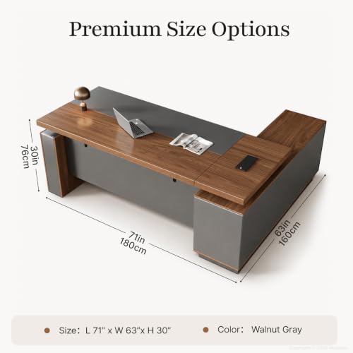 71 Inch L Shaped Executive Standing Desk with Drawers, view 3