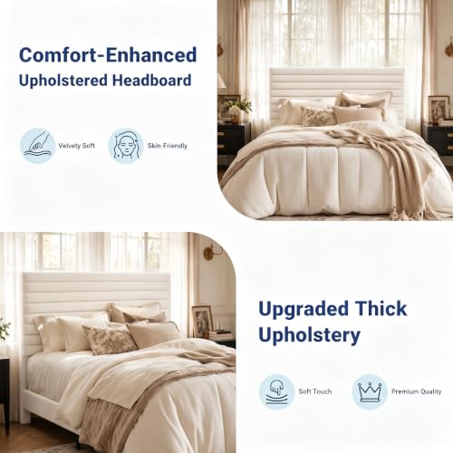 Full Bed Frame, Velvet Upholstered Bed with Adjustable Headboard, view 6
