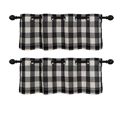 Creativesfun 2 Pcs Checks Line Up Set Farmhouse Faux Linen Look Buffalo Plaid Grommet WindowValance (Black & Cream, Valance 丨W53 X L18-INCH 2PCS)