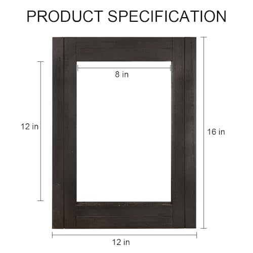 Rectangle Wall Mirror for Bathroom, Distressed White Wood Decor with Hanging Rope for Rustic Home Decor, Vanity, Living Room 12"×16"（Black）