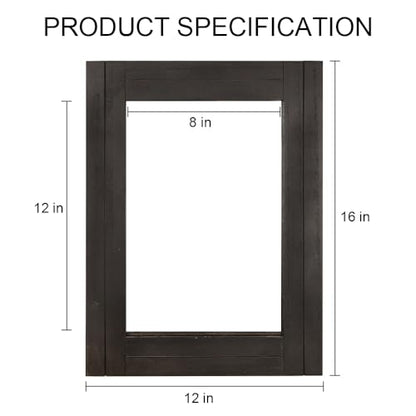 Rectangle Wall Mirror for Bathroom, Distressed White Wood Decor with Hanging Rope for Rustic Home Decor, Vanity, Living Room 12"×16"（Black）