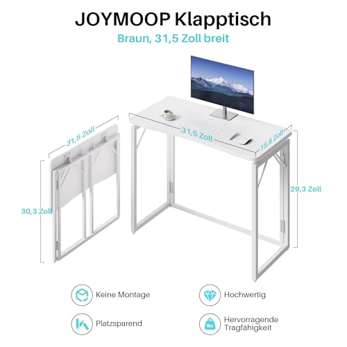 White Folding Desk - 31.5", No Assembly Small Foldable Desk for Home, Office, Wooden Top Folding Computer Desk for Working, Writing, Studying