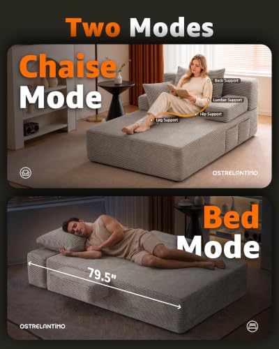79.5" Oversized Boneless Chaise Lounge, Chaise Lounge Chair Indoor, Grey, view 3