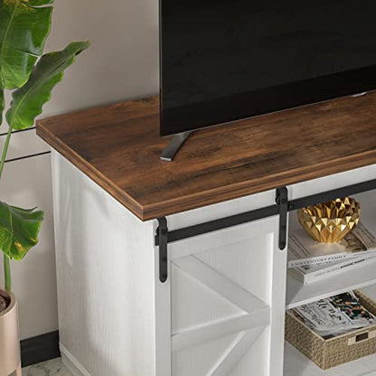 TV Stand for 65 Inch TV, Sliding Barn Doors, Bright White, view 5