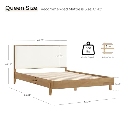 CHITA Queen Size Platform Bed Frame, with Boucle Upholstered Headboard, Oak, view 3