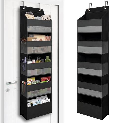TYMENSH Black Over Door Organizer with 5 Large Clear Pockets and 6 Side Mesh, view 2