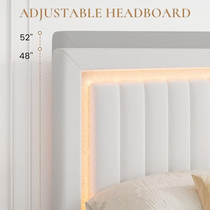Full Size Velvet Bed Frame with LED Light, White, view 8