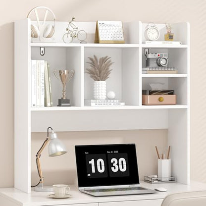 Desk Hutch with 6 Shelves, Desktop Organizer Shelf for Office Dorm, White, view 2