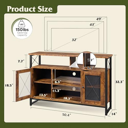 TV Stand 55 inch TV, Tall Entertainment Center with Storage, Farmhouse Industrial TV Console for Bedroom Living Room, Rustic Brown