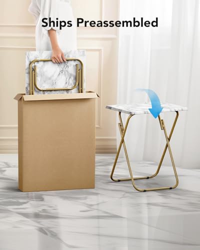 Folding TV Tray Table -Stable Tray Table with No Assembly Required, TV Dinner Tray for Eating, Foldable Snack Tables for Bed & Sofa (Marbling)