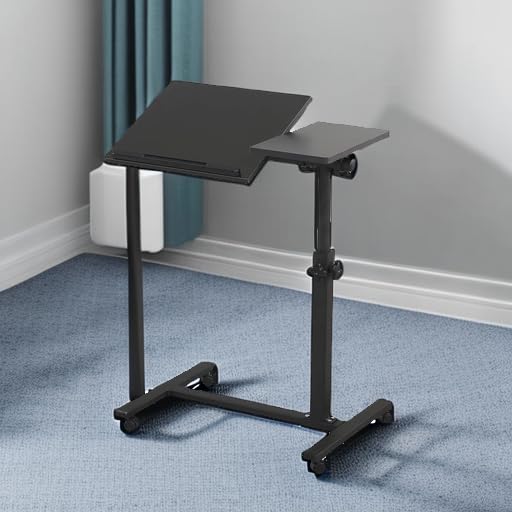 Overbed Bedside Desk Mobile Rolling Laptop Stand Tilting Overbed Table, view 3
