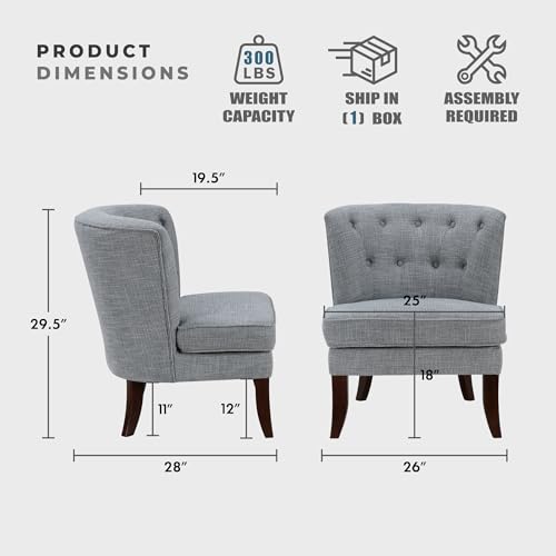 Accent Chair, Textured Fabric Upholstered Armless Chair with Solid Wood Legs, Button Tufted Curved Back for Living Room/Bedroom/Office/Waiting Area, Dark Gray