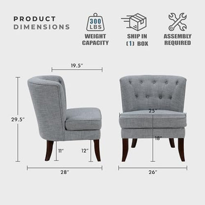 Accent Chair, Textured Fabric Upholstered Armless Chair with Solid Wood Legs, Button Tufted Curved Back for Living Room/Bedroom/Office/Waiting Area, Dark Gray