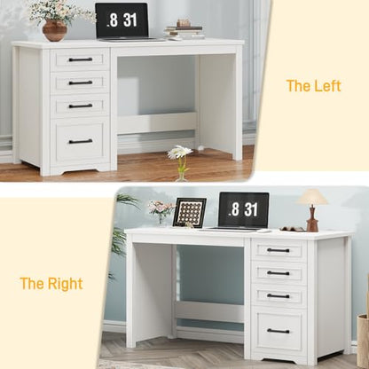Farmhouse 49” Executive Desk with File Drawer, Cream White, view 4