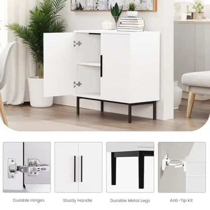 Sideboard Buffet Cabinet with Storage, Modern Wood Versatile Coffee Bar Console Table for Living Room Kitchen, Dining Room, Hallway, White-1 Pack