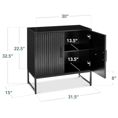 Best Choice Products Slatted Sideboard Buffet Cabinet, Entryway Table, Accent Storage Cabinet, Console Table for Hallway, Living Room, Dining Room – Black