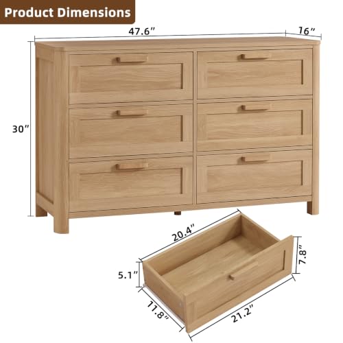 Farmhouse 6 Drawer Dresser for Bedroom, Natural, view 4