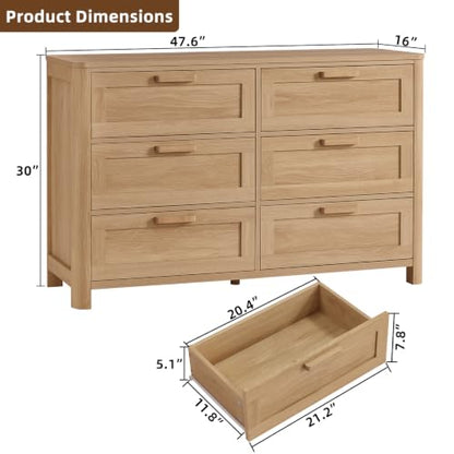 Farmhouse 6 Drawer Dresser for Bedroom, Natural, view 4