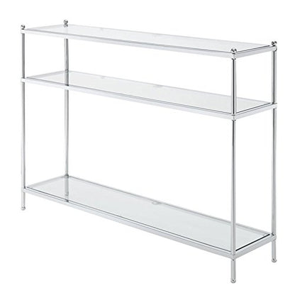 Royal Crest Glass Console Hall Table 42" - 3 Tier Modern, Contemporary Narrow Display Accent with Storage Shelves for Living Room, Entryway, Hallway, & Bedroom, Chrome