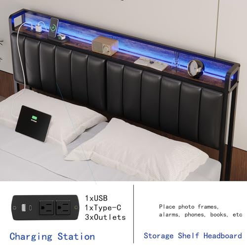 Queen Headboard Only with Storage & Outlets,Bed Headboard Queen Size,Black, view 4