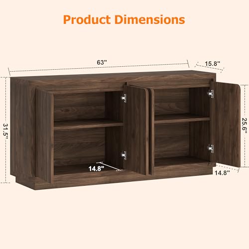 63" Buffet Cabinet with Storage & Power Outlet, view 3