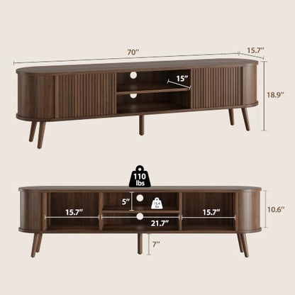70" Mid Century Modern TV Stand for TVs up to 70 Inch, TV Console, Walnut, view 3