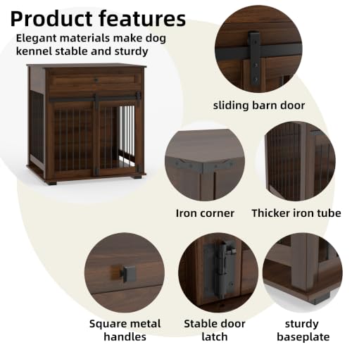 Dog Crate Furniture with Sliding Barn Door & Storage Drawer, End Table, view 4