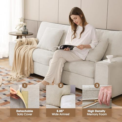 Modern Loveseat Sofa for Living Room,Chenille Recliner, Removable Cover, Pocket Spring Cushions, Solid Wood Frame, Easy Assembly for Small Spaces (71.25inch，Beige)