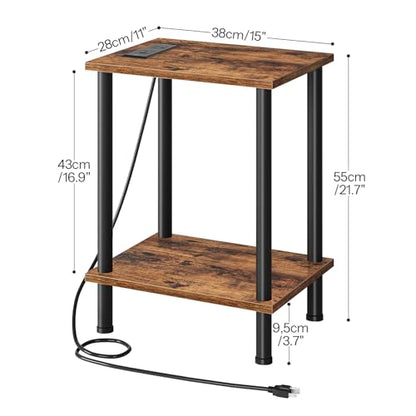 Side Table with Charging Station, Set of 2 End Tables with USB Port and Outlets, Nightstand with 2-Layer Storage Shelves for Small Spaces, Living Room, Bedroom, Rustic Brown BF09UBZP201