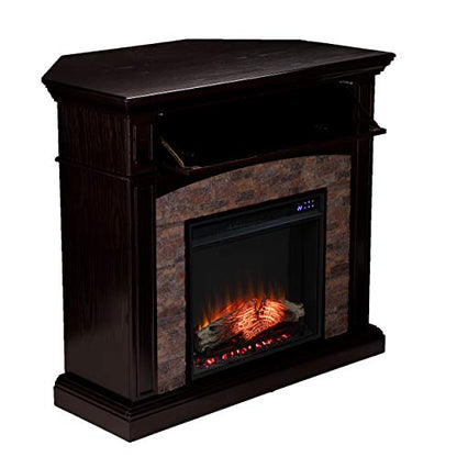 Grantham Convertible Touch Screen Electric Fireplace - Transitional Design, Brown Glass and Wood - Ideal for Living Room, Bedroom (FR9359)