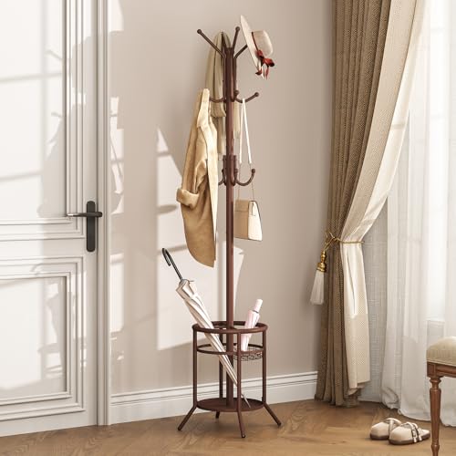Coat Rack Freestanding, Metal Coat Rack with Umbrella Holder, view 3