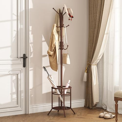 Coat Rack Freestanding, Metal Coat Rack with Umbrella Holder, view 3
