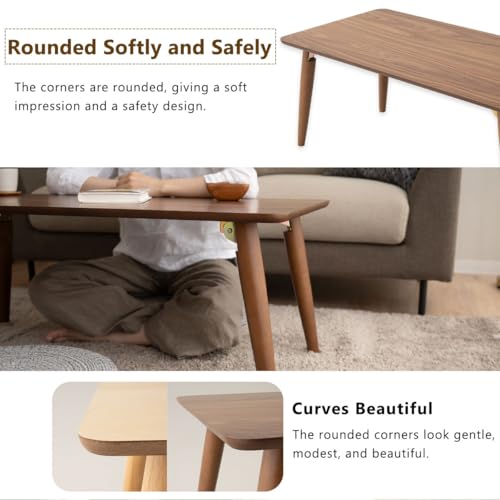 Wood Folding Coffee Table Rectangle Large (20.5"x41.3") Light Gray, Floor Sitting Low Table Small Space Minimalist Japanese Tatami Room